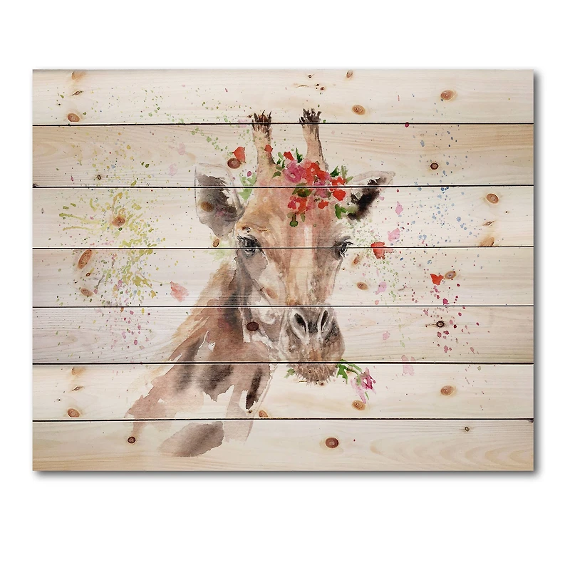 Designart - Portrait of A Giraffe With Flowers III