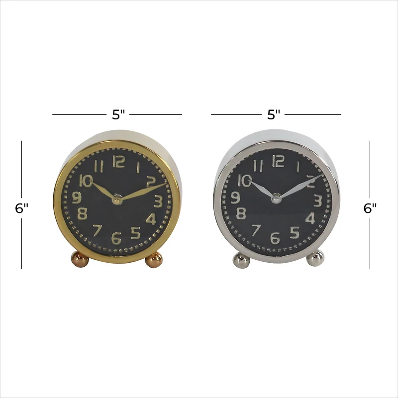 6" Glam Stainless Steel & Aluminum Clock Set