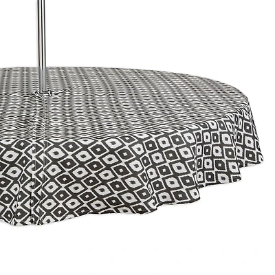 Black Ikat Outdoor Tablecloth With Zipper 60" Round