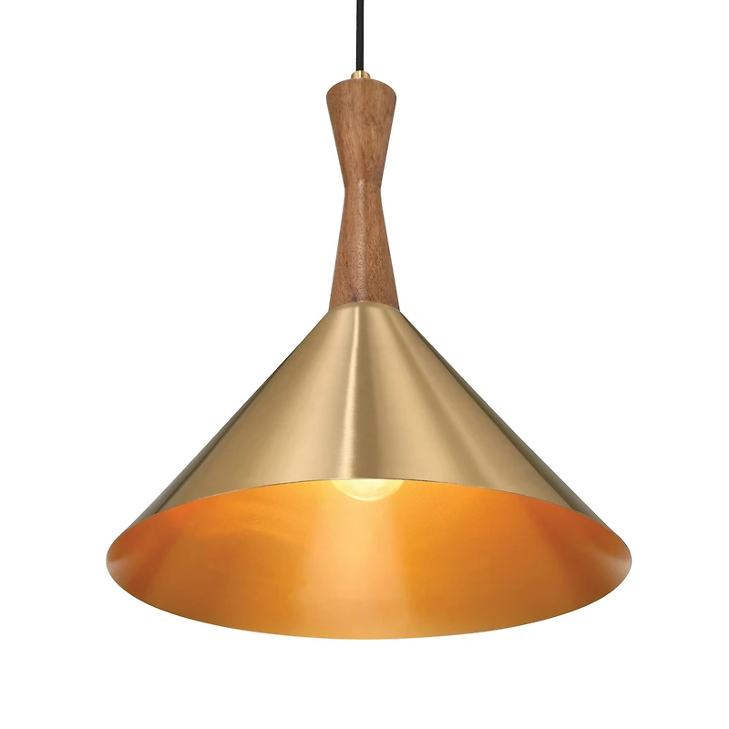 Hello Honey® Axel Brushed Gold Mid-Century Modern Metal & Natural Stained Wood Ceiling Light