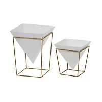 CosmoLiving by Cosmopolitan Set of 2 White Metal Contemporary Planter, 10", 15"