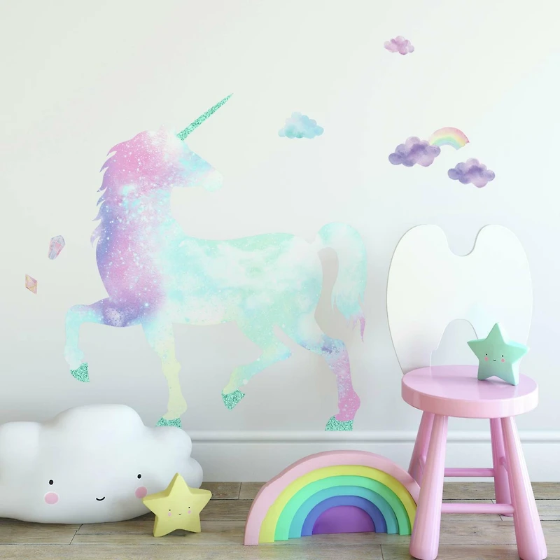 RoomMates Galaxy Unicorn Peel & Stick Giant Wall Decals with Glitter