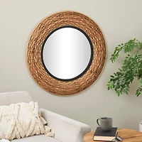 Brown Seagrass  Handmade Wall Mirror with Black Inner Frame