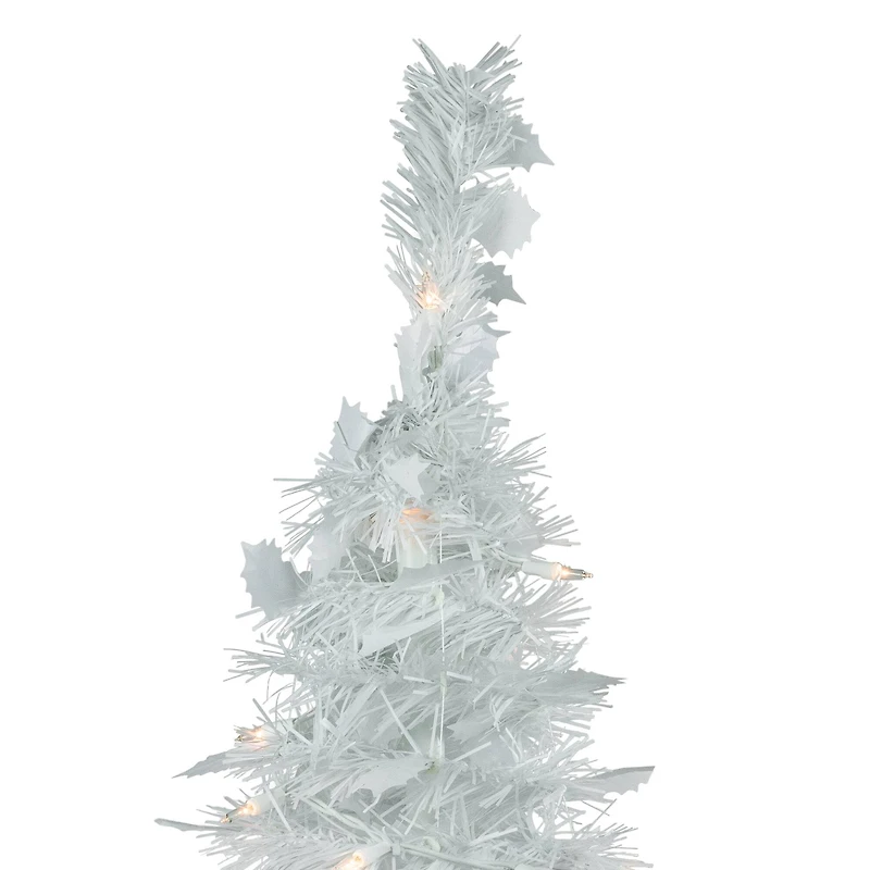 4ft. Pre-Lit White Tinsel Pop-Up Artificial Christmas Tree, Clear Lights