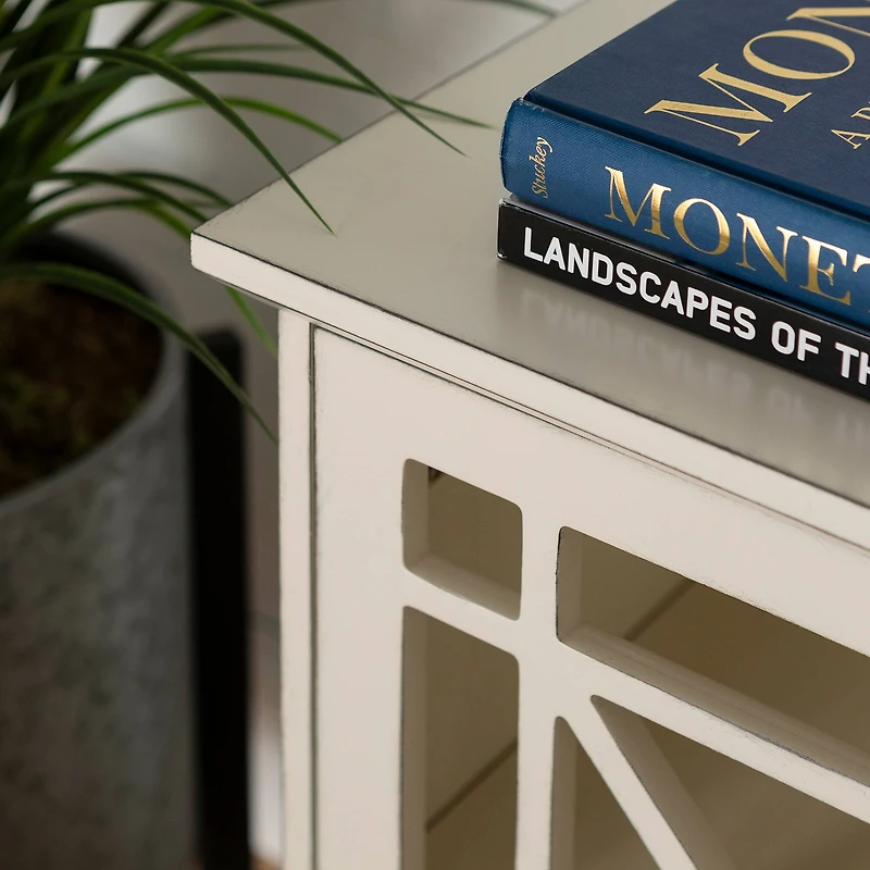 Walker Edison 32" Antique White Fretwork Accent Storage Cabinet