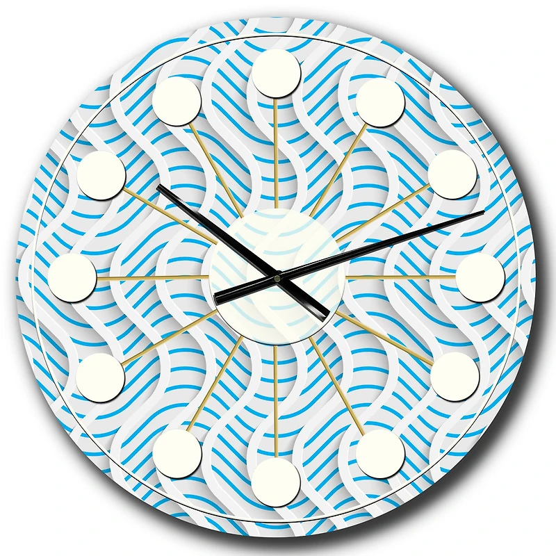 Designart 3D White & Light Blue Pattern II Mid-Century Modern Wall Clock