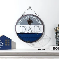 Glitzhome® 13" Father's Day Metal Bottle Cap Bottle Opener Wall Sign & Organizer
