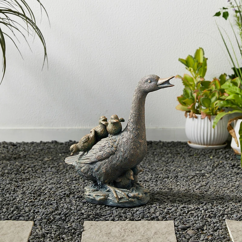 Glitzhome® 15" Faux Bronze Duck Garden Statue
