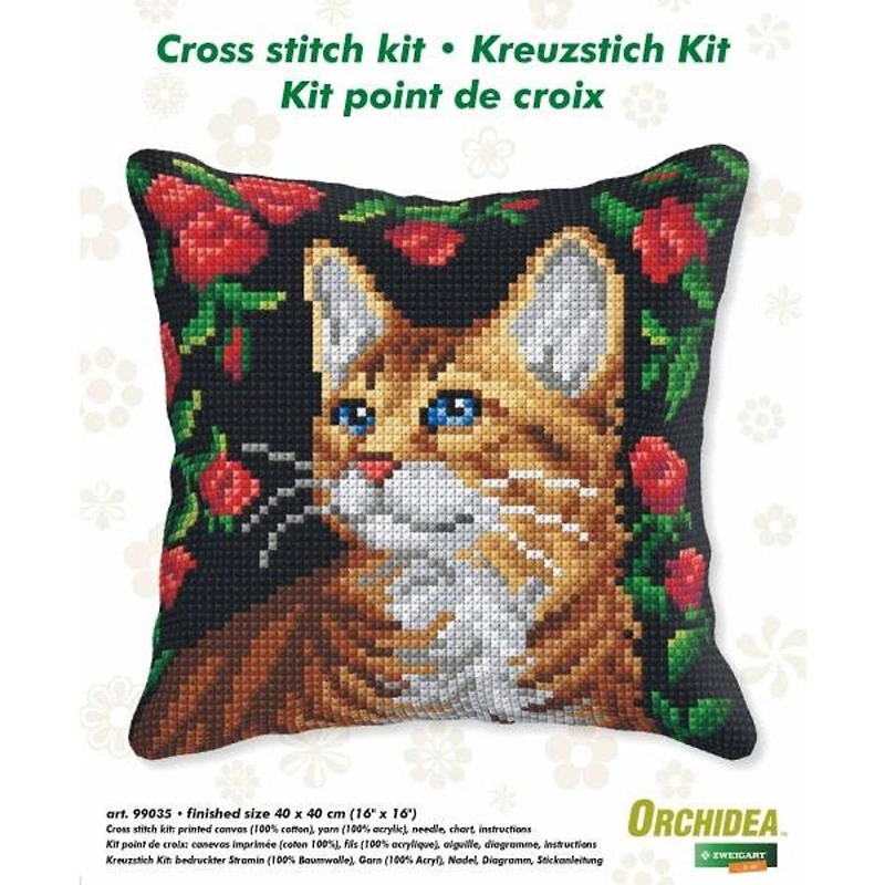 Orchidea Cushion Cross Stitch Kit Cat