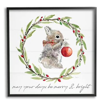 Stupell Industries Merry & Bright Bunny Wreath Framed Giclee Art