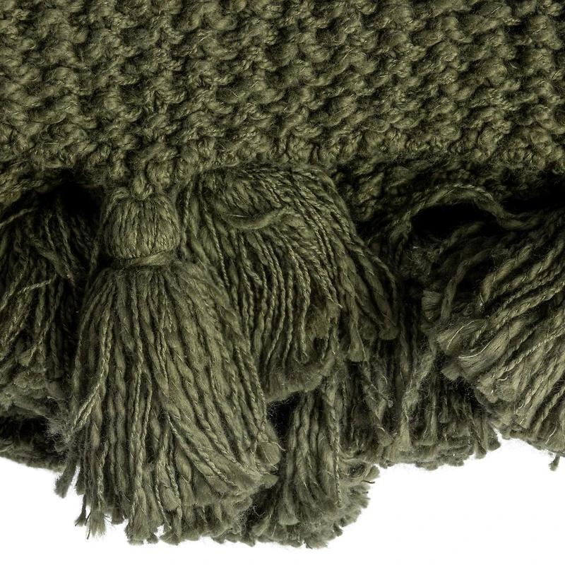 Hello Honey® Olive Green Knit Throw Blanket with Tassels