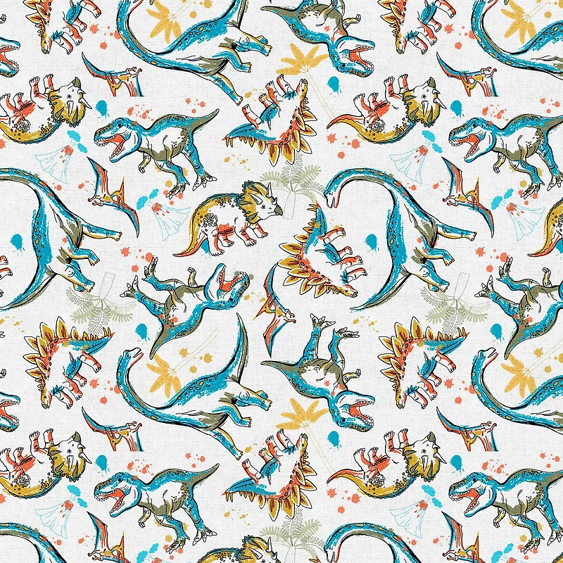 Fabric Editions White Dino Toss Cotton Fabric