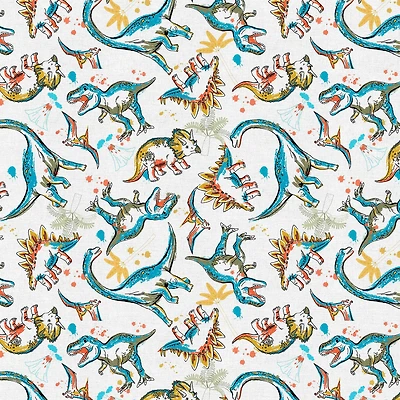Fabric Editions White Dino Toss Cotton Fabric