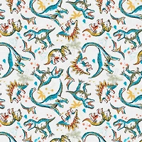 Fabric Editions White Dino Toss Cotton Fabric