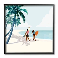 Stupell Industries Women with Surfboards under Coastal Palm Trees,12" x 12"