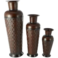 Dark Brown Metal Tall Vase Set with Geometric Designs