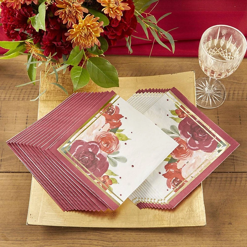 Kate Aspen® Burgundy Blush Floral 2 Ply Paper Napkins, 120ct.