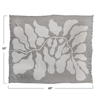 Hello Honey® Tan Botanical Print & Fringe Cotton Slub Throw Blanket