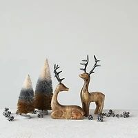 Hello Honey® 11.75"  Natural & Black Mango Wood Lying Reindeer with Aluminum Antlers