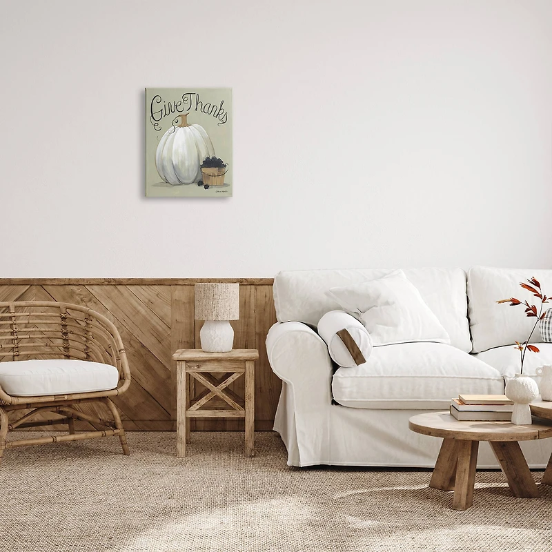 Stupell Industries Give Thanks Fall Pumpkin Harvest Canvas Wall Art