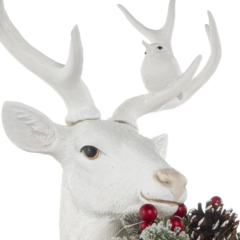 23" White Reindeer with Woodland Animals Sculpture