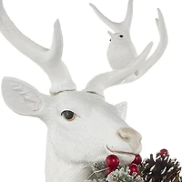 23" White Reindeer with Woodland Animals Sculpture
