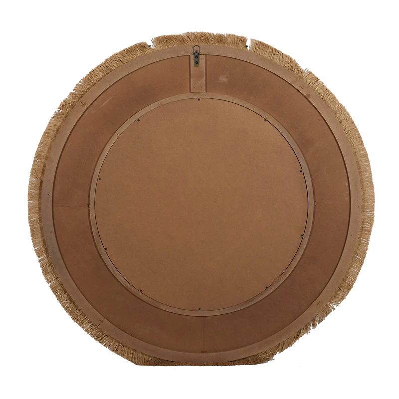 Beige Boho Style Wood Wall Mirror