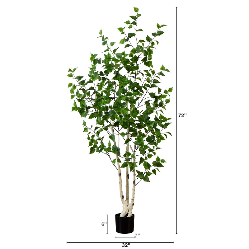 6ft. Potted Green Artificial Birch Tree with Real Touch Leaves