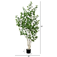 6ft. Potted Green Artificial Birch Tree with Real Touch Leaves