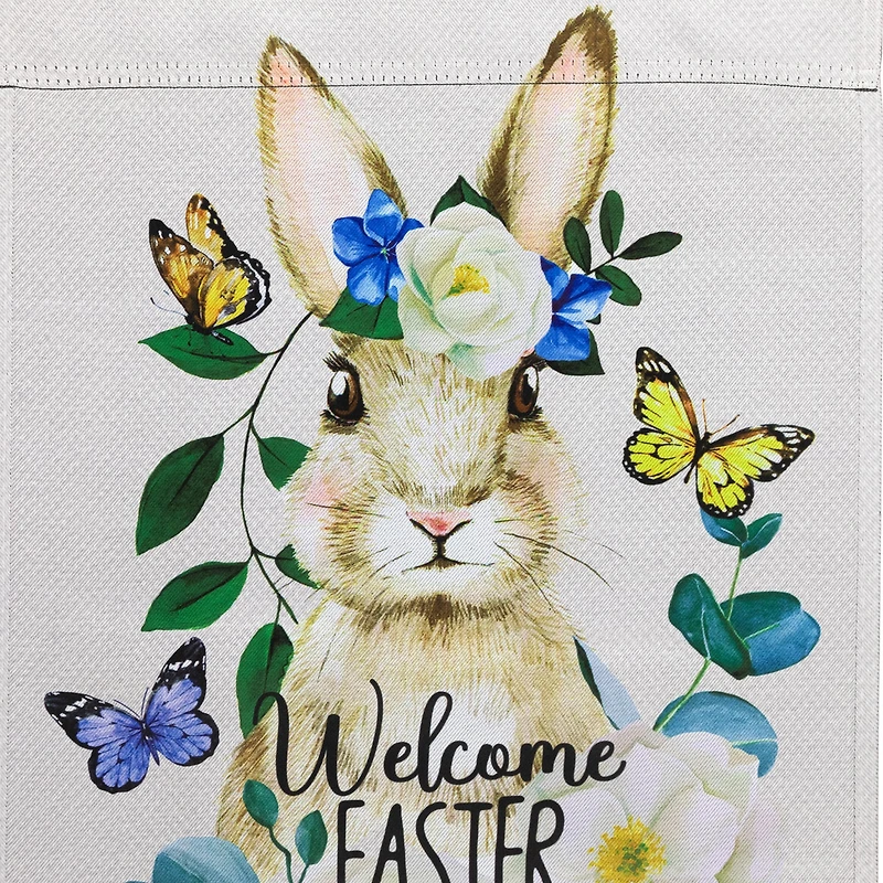 Beige Welcome Easter Floral Bunny & Butterflies Garden Flag