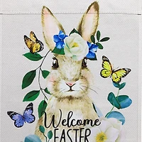 Beige Welcome Easter Floral Bunny & Butterflies Garden Flag