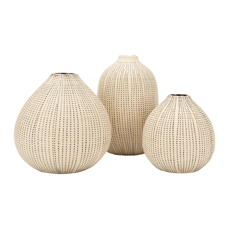 Hello Honey® White Stoneware Vases with Textured Black Polka Dots Set