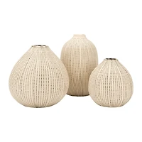 Hello Honey® White Stoneware Vases with Textured Black Polka Dots Set
