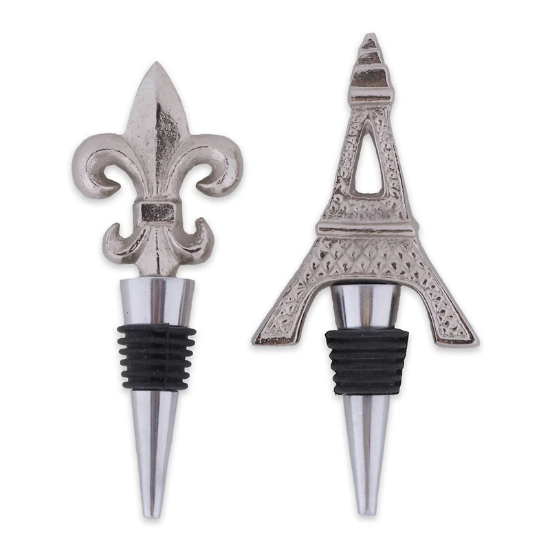 Silver Eiffel Tower & Fleur Del Lis Bottle Stopper Set
