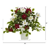 23” Poinsettia & Variegated Holly Artificial Plant in White Decorative Planter