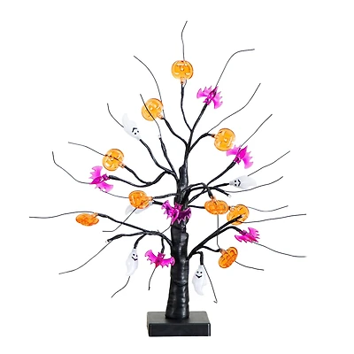18in. Pre-Lit Artificial Halloween Ghost, Bats & Pumpkins 24 LED Lighted Ornament Tree