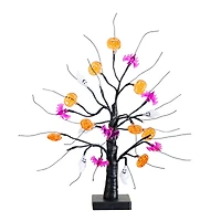 18in. Pre-Lit Artificial Halloween Ghost, Bats & Pumpkins 24 LED Lighted Ornament Tree