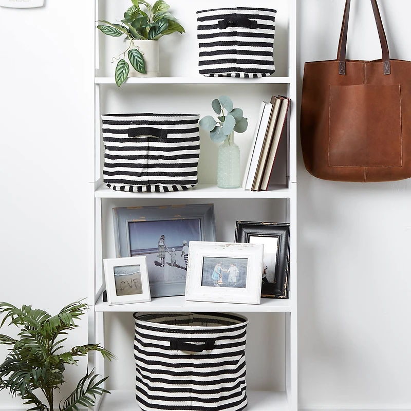 DII® Round Stripes PE-Coated Herringbone Woven Cotton Laundry Bin Set