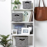 DII® Round Stripes PE-Coated Herringbone Woven Cotton Laundry Bin Set