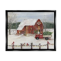 Stupell Industries Holiday Barn Winter Scene Framed Floater Canvas Wall Art