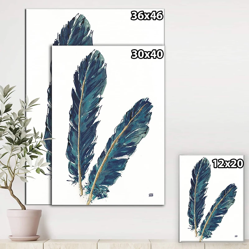 Designart - Gold Indigo Feathers IV