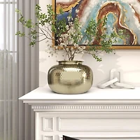 8" Gold Aluminum Brushed Vase with Hammered Top