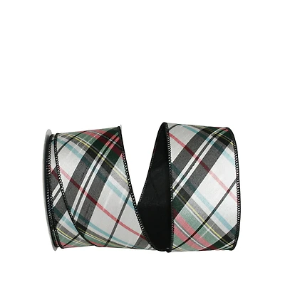 JAM Paper 4" x 10yd. Dupioni Wired Edge Diagonal Plaid Ribbon