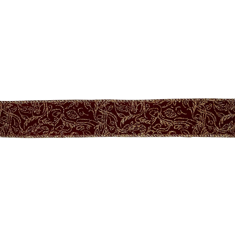 1.5" x 30ft. Burgundy & Gold Scroll Wired Ribbon by Celebrate It®
