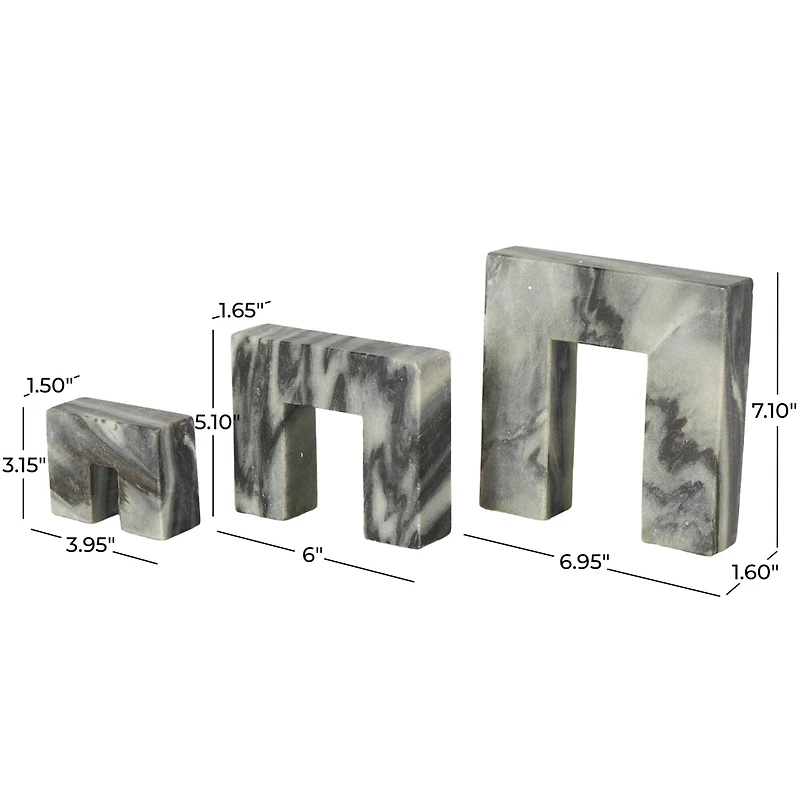 Black Marble Abstract Square Arch Decorative Sculpture Set