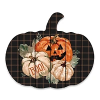 Happy Halloween Plaid Pumpkin Shaped Pallet Wood