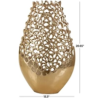 20.75" Gold Aluminum Rounded Vase with Freeform Open Lattice Work
