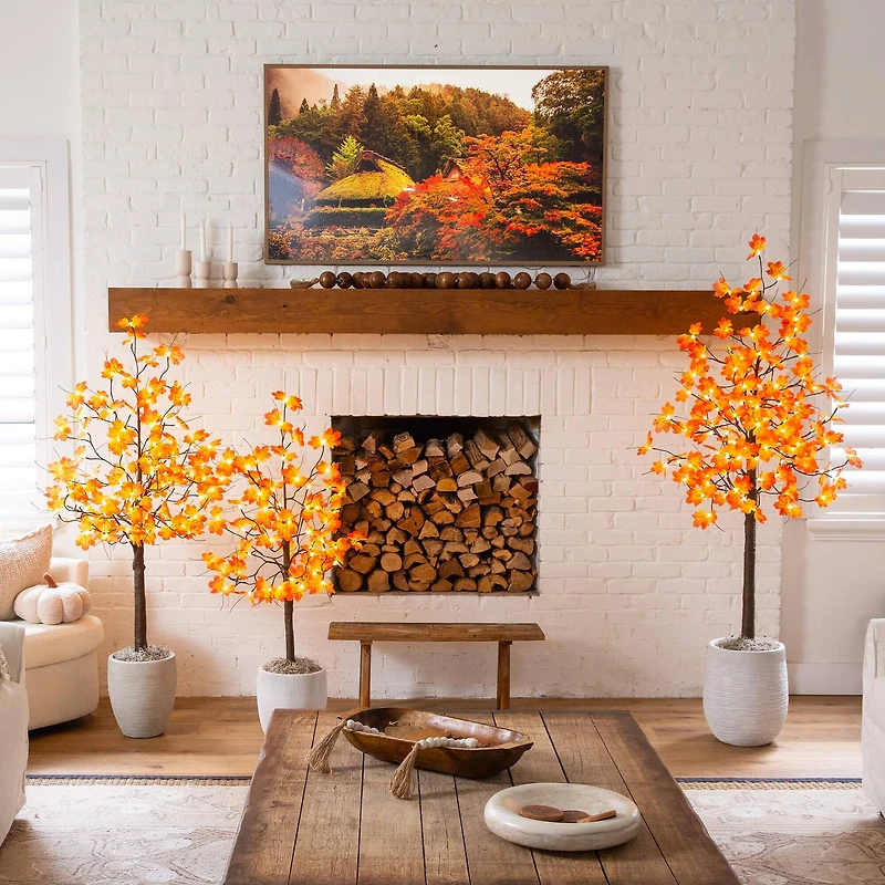 4ft. Pre-Lit Minimalist Autumn Maple Artificial Fall Tree with 56 LED Warm White & Orange Pumpkin Shaped Lights