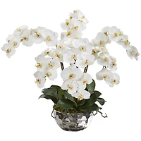 20" Phalaenopsis Orchid Artificial Arrangement in Silver Bowl