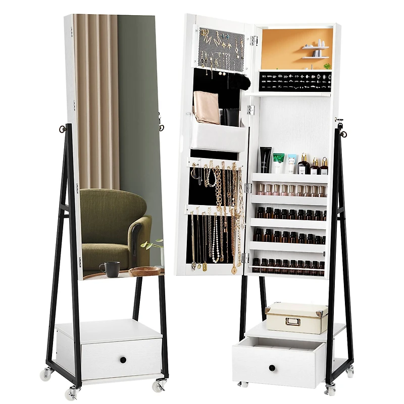 NEX™ 5ft. Pure White Jewelry Armoire on Casters with Chest Drawer